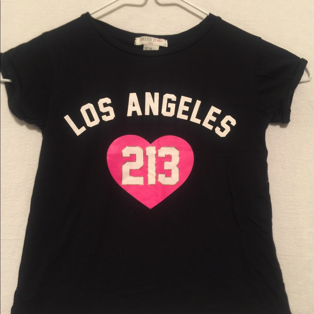 Forever 21 Girls Los Angeles 213 Black, White & Pink Shirt - 5/6